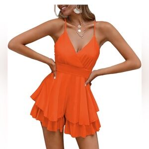 Vibrant Orange Sleeveless Ruffle Romper